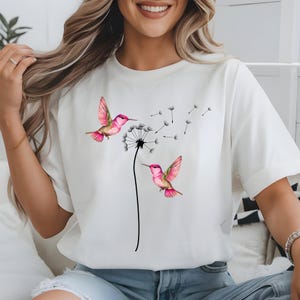 Comfort Colors® Cute Dandelion Hummingbird T-Shirt, Cute Hummingbird Dandelion Shirt, Nature Lovers Tee, Cute Women Gift ,Mother&#39;s Day Shirt