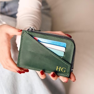 Custom leather small wallet, Zip around wallet women, Small wallet card holder, Handmade zipper wallet, Slim wallet for women, Pocket wallet