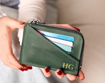 Custom leather small wallet, Zip around wallet women, Small wallet card holder, Handmade zipper wallet, Slim wallet for women, Pocket wallet