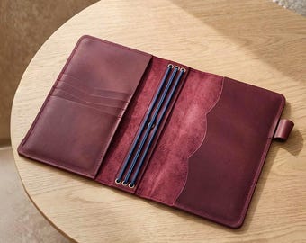 Notebook with pockets,Travel leather notebook,Refillable notebook A5,Leather journal cover B6,Bound leather journal A6,Leather planner cover