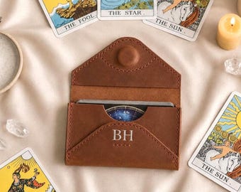 100% Genuine leather tarot card case, Personalized tarot case, Custom leather tarot card holder,Leather tarot card pouch,Engraved tarot case