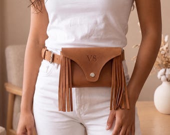 Leather bumbag women, Leather waist bag, Leather fringe bag women, Leather belt bag women, Leather phone belt bag, Personalized leather bag