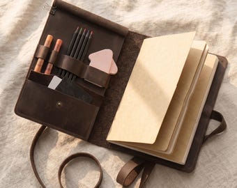 100% Genuine leather sketchbook cover, Personalized sketchbook cover, Leather sketchbook holder, Leather sketch pad cover, Custom sketchbook