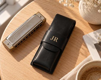 Personalized leather harmonica case, Leather blues harp case, Leather harmonica pouch, Leather harmonica pocket case,Handmade harmonica case