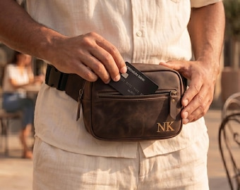 Sac banane en cuir 100 % véritable homme, sac banane en cuir personnalisé pour homme, sac banane en cuir personnalisé, sac banane en cuir pour homme, sac poitrine en cuir pour homme