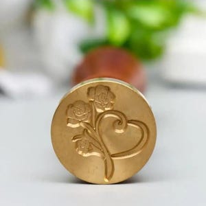 Cabezal de sello de cera con forma de corazón y rosas, cabezal de sello de cera con forma de corazón y rosas con mango de madera, juego de sellos de cera con forma de corazón y rosas