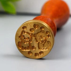 Kittens with Hearts wax seal stamp head, Kittens with Hearts wax stamp head with wooden handle, Kittens with Hearts Wax seal set