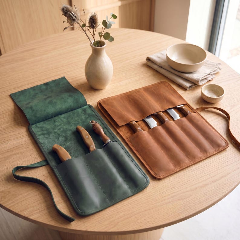 100% Genuine leather knife roll, Custom leather chef knife roll, Personalized leather knife holder,Leather chef knife case,Custom knife roll image 2