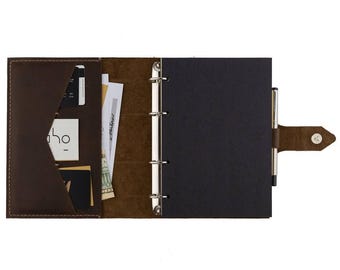 Leather 6 ring binder planner, Monogrammed leather binder, Refillable 3 ring notebook, Ring binder journal, Customized leather binder