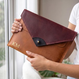 Personalized leather document holder, Leather document folder, A4 leather document sleeve, A5 leather document envelope Leather file folder