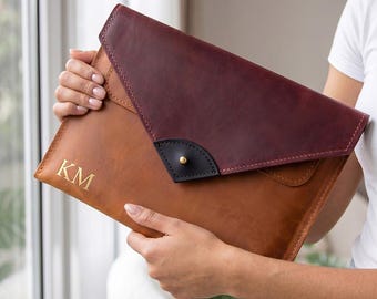 Personalized leather document holder, Leather document folder, A4 leather document sleeve, A5 leather document envelope Leather file folder