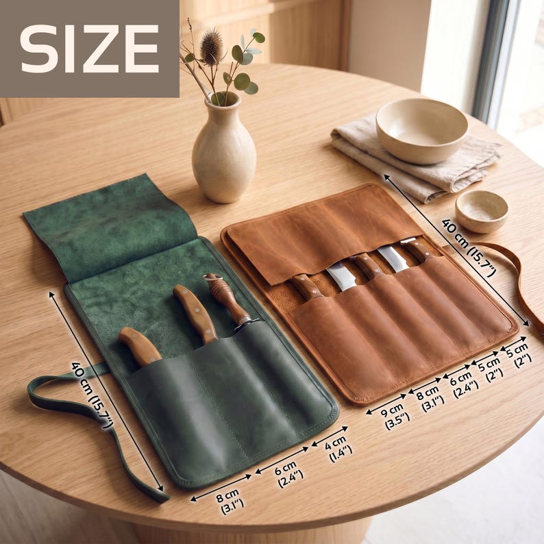 100% Genuine leather knife roll, Custom leather chef knife roll, Personalized leather knife holder,Leather chef knife case,Custom knife roll image 5