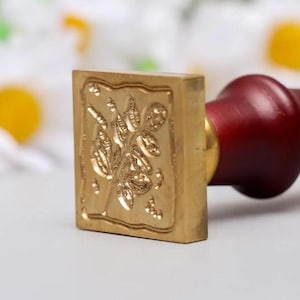 Tête de tampon de cire brindille avec feuilles, tampon de cire brindille avec feuilles brindille avec feuilles avec manche en bois, jeu de sceau de cire brindille avec feuilles
