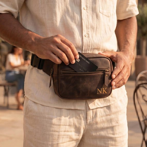 100% Genuine leather bumbag men, Custom leather fanny pack men, Personalized leather fanny pack, Leather waist bag men,Leather chest bag men