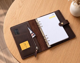 A6/A5/A4 Leather binder cover, Personalized binder cover, 3 Ring leather binder cover, 6 Ring binder planner, Leather ring notebook