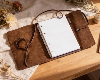 Monogrammed leather binder, A5 ring binder cover, Personalized binder cover, A4 leather binder with rings, A6 ring binder planner