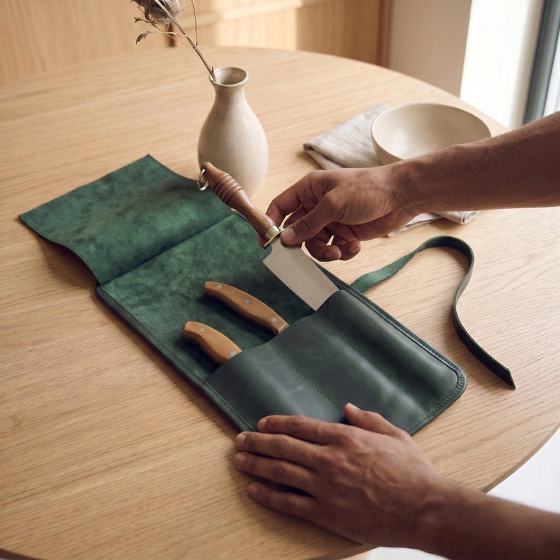 100% Genuine leather knife roll, Custom leather chef knife roll, Personalized leather knife holder,Leather chef knife case,Custom knife roll image 11