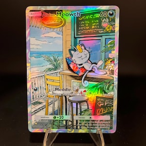 Carta de bolso holográfica Pokémon TCG Alolan Meowth feita por você mesmo - Detalhes nítidos!
