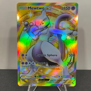 Carta de bolso Pokémon Holográfico Raro Dourado Mewtwo ex Crown, feita por você mesmo - Detalhes nítidos!