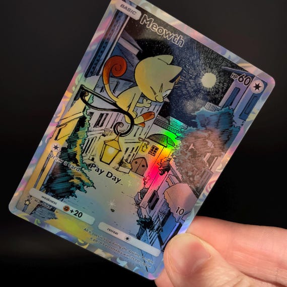 Meowth Holographic Pokmon TCG Pocket Self Made Card - Sharp Details! - Etsy