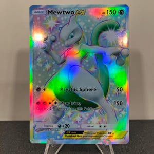 Carta de bolso brilhante Mewtwo ex-Pokémon Holográfico TCG feita por você mesmo - Detalhes nítidos!