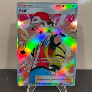 Carta de bolso holográfica Pokémon TCG do Treinador Vermelho feita por você mesmo - Detalhes nítidos!