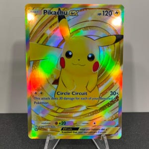 Carta de bolso Pokémon Holográfica Rara Dourada Pikachu ex Crown, feita por você mesmo - Detalhes Nítidos!
