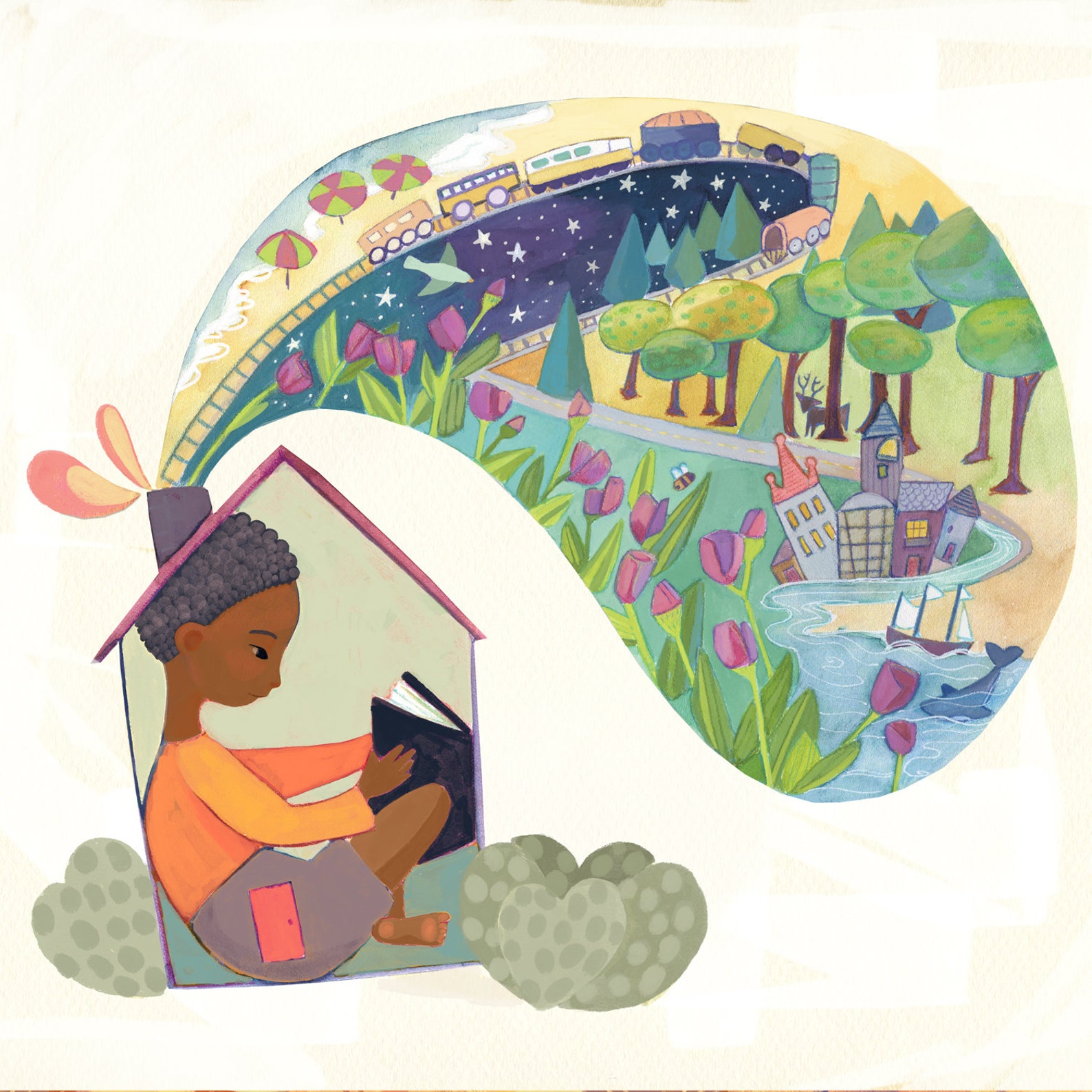 Reading Boy painting fine art print children's decor | Etsy