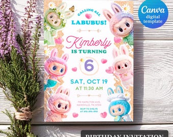 Invito di compleanno a tema mostri, invito di compleanno a tema coniglietto mostruoso stampabile e modificabile, modello digitale per invito alla festa di compleanno