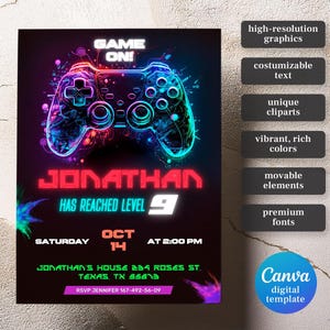 Birthday Invitation, Game invite, Gamer invitation, Boy Girl Birthday Invitation, Instant Download invite, Printable invite