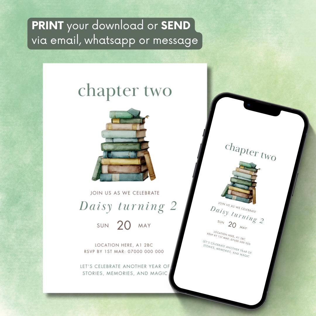 Chapter Two Second Birthday Invitation. Book Theme Party Invite ...