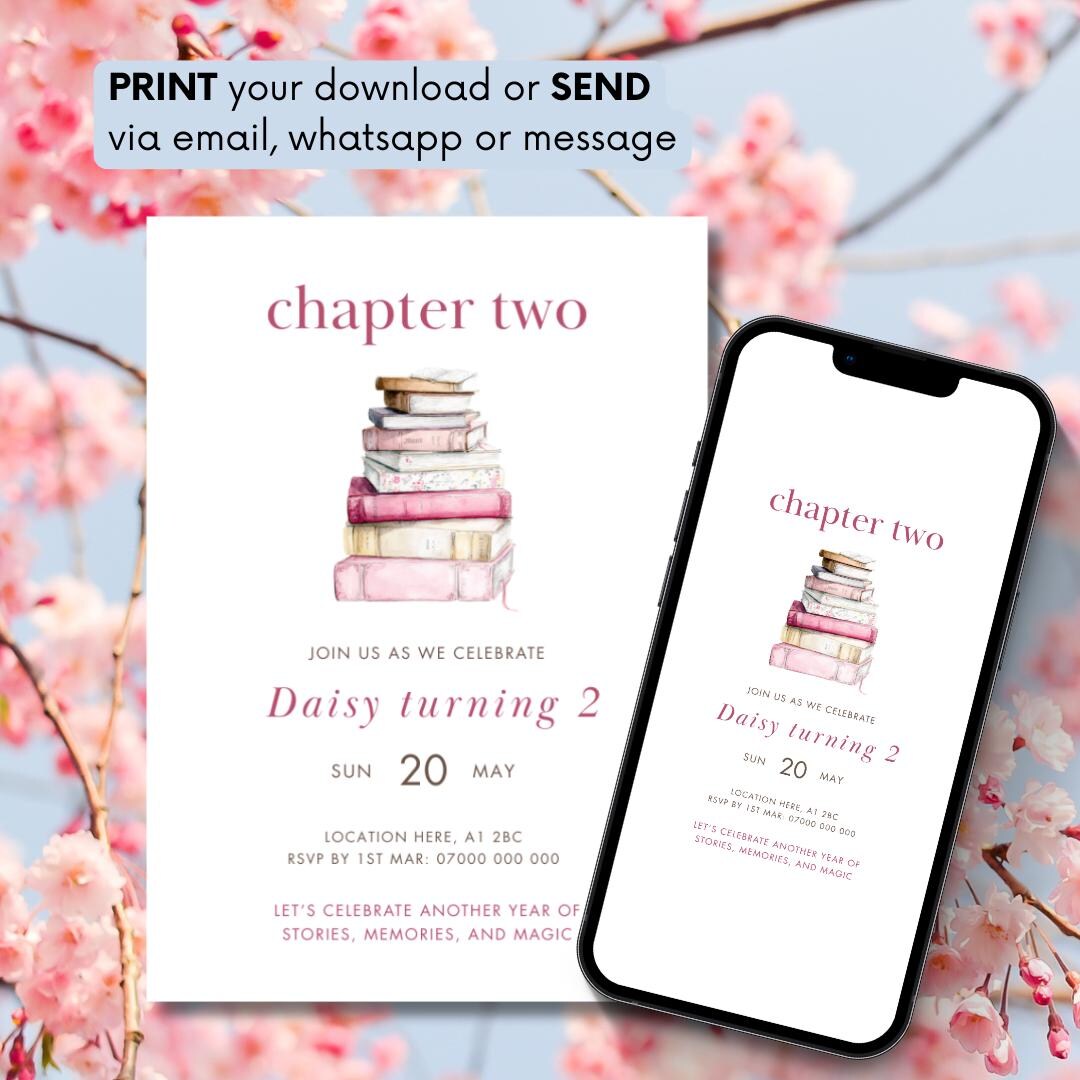 Chapter Two Second Birthday Invitation. Book Theme Party Invite ...