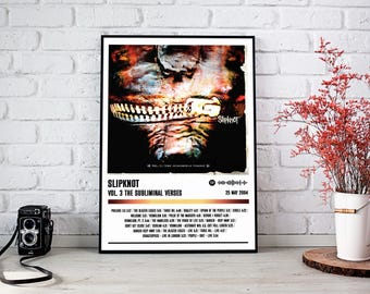 Poster imprimé Slipknot | Vol. 3 affiches de l'album Les vers subliminaux | Affiche de musique | Poster de la pochette de l'album | Décoration murale | Cadeau musique