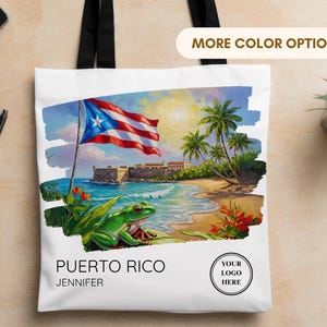 Personalized Puerto Rico Art Tote Bag Custom Canvas Travel Bag Puerto Rico Wedding Gift Destination Souvenir Welcome Favor Beach Tote