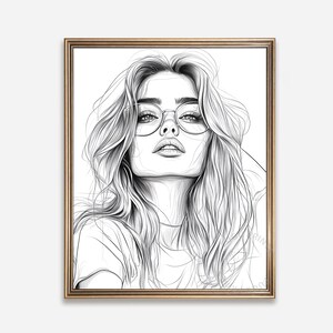 Woman with Glasses - Line Art Digital Download, Minimalist Printable Wall Art, Modern Fashion Illustration 316