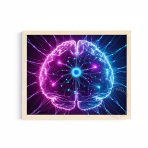 Brain Art Digital Download - Futuristic Science Printable Wall Art, Blue Purple Pink, Modern Home Decor 344