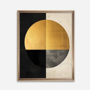 Gold Circle Abstract Art | Black Cream Geometric Print | Digital Download Wall Art 260