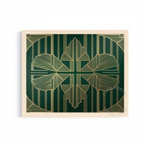 Emerald Green Gold Art Deco Print, Geometric Wall Art, Vintage 1920s Style, Digital Download, Luxury Home Decor 345