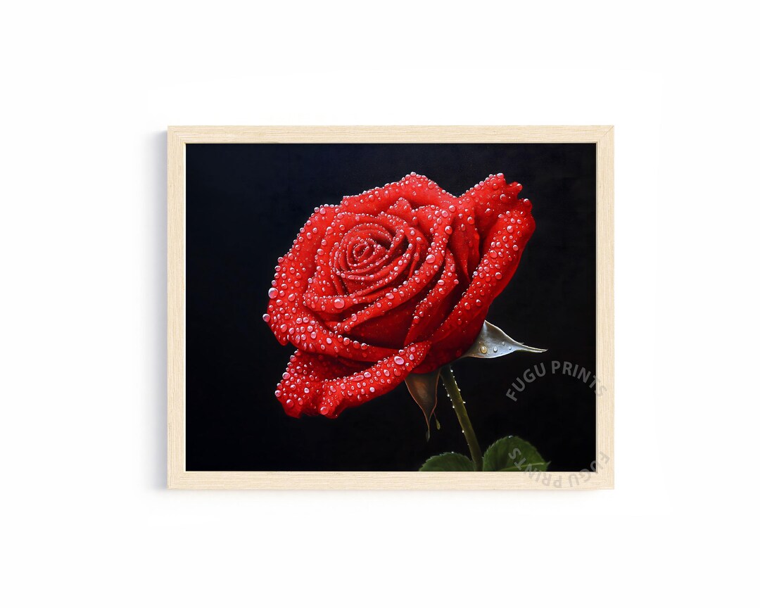 Red Rose Digital Art - Realistic Flower Print - Dark Floral Wall Art ...