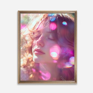 Ethereal Woman Portrait - Digital Download, Dreamy Pink Bokeh Printable Wall Art, Bedroom Decor 310
