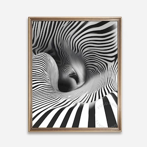 Striped Optical Illusion Art - Black and White Waves - Digital Download Printable Wall Art - Modern Minimalist Home Decor 169
