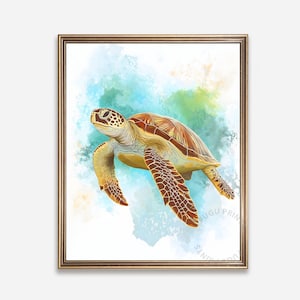Sea Turtle Digital Print - Watercolor Style Wall Art - Coastal Decor - Printable Art 185
