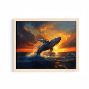 Whale Sunset Digital Print - Humpback Breaching Wall Art - Coastal Decor - Printable 42