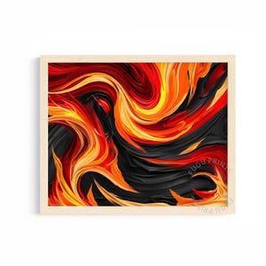Fiery Abstract Art - Digital Download, Red Orange Black, Modern Printable Wall Art, Impasto Texture 337