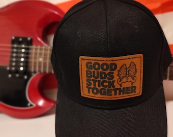 Good Buds Stick Together Hat | Funny Weed Hat | Cannabis Baseball Cap | 420 Gift | Stoner Humor | Custom Patch Hat | Fist Bump Buds