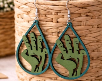 Zombie Hand Earrings, Hypoallergenic Wooden Halloween Earrings, Gothic Horror Jewelry, Spooky Gift