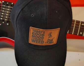 Sponsored by Weed Hat |Funny Cannabis Hat for Stoners | Laser Engraved Leather Patch Cap | 420 Dad Hat – Marijuana Gift for Men & Women