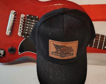 Brave and Bold Hat | Laser Engraved Leather Patch Cap | Patriotic Soldier Dad Hat | Military Veteran Gift | American Flag Baseball Hat