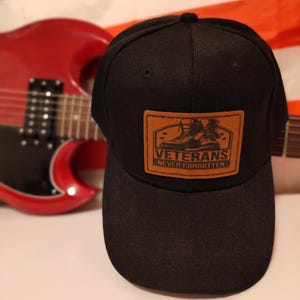 Veterans Never Forgotten Hat | Military Baseball Cap | Veteran Gift for Men | Patriotic Patch Hat | Honor Veterans | Army Navy Air Force Cap