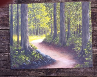 Forest, woods, path, summer, spring, trees, nature, original landscape oil painting